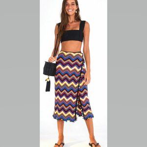 Farm Rio Crochet Wrap Skirt Zigzag Chevron Knit Cotton Size M